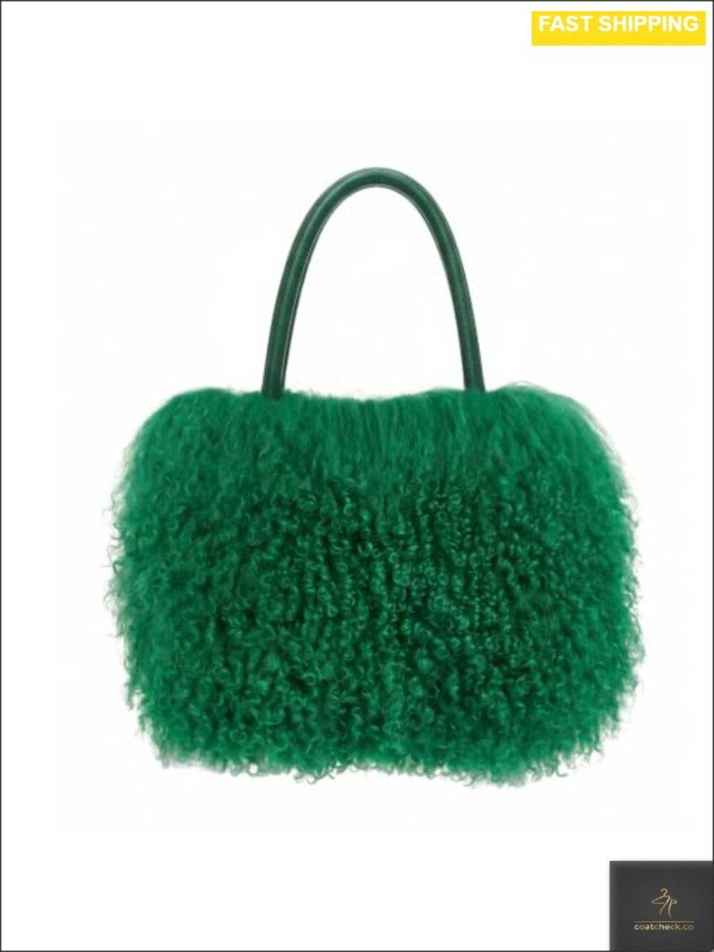 Genuine Leather Handle Mongolian Lamb Fur Purse Double-Sided Tote